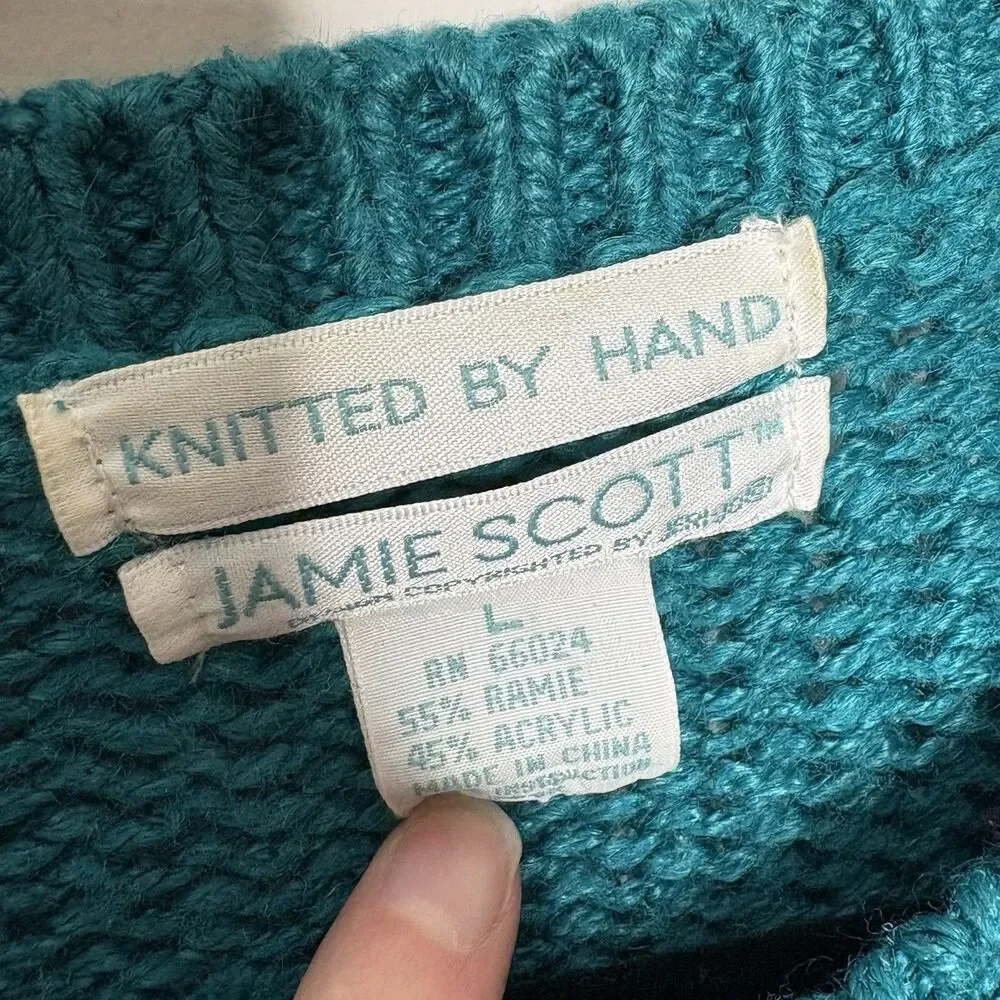 Vintage Jamie Scott Hand Knitted Cardigan Sweater Green Purple Womens Size La